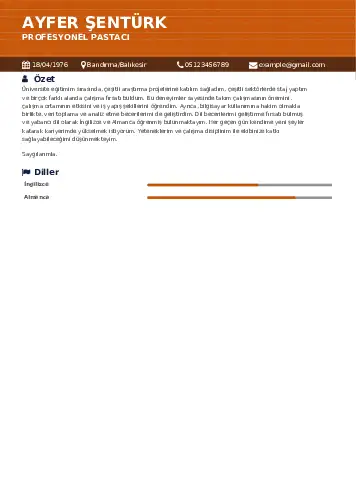 Pastacı Cv Örnekleri cv indir